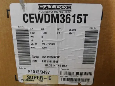 5 HP Baldor Reliance CEWDM3615T Super E Washdown Duty Motor 1750 RPM New