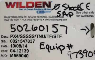 NEW WILDEN PX4/SSSSS/TNU/TF/STF DIAPHRAGM PUMP 3/4"x 1-1/4" PX4/SSSSSTNUTFSTF