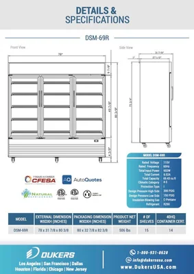 New | in-Stock Dukers New Dukers DSM-69R Commercial Glass Swing 3-Door Merchandising Reach-in Cooler Refrigerator Display Refrigerators Illinois US | Falcon Restaurant Supply #1376358