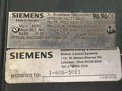 Used SIEMENS 1FT61051AC714AG1 Servo Motors Ohio US | HGR 24 #1355898