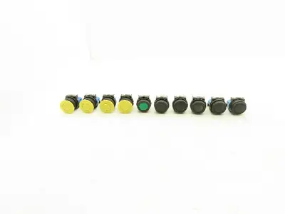 Fuji Electric Pushbutton Black & Green Flush Yellow Mushroom Momentary Lot of 10