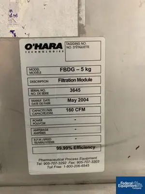 USED O'HARA O'Hara Fluid Bed Dryer, S/S, Model FBDG-5KG