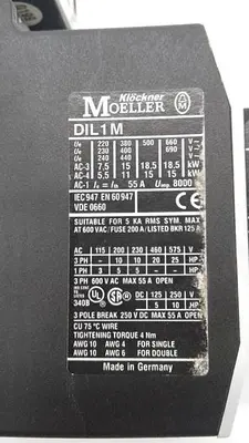 Klockner Moeller DIL1M Tightening Torque