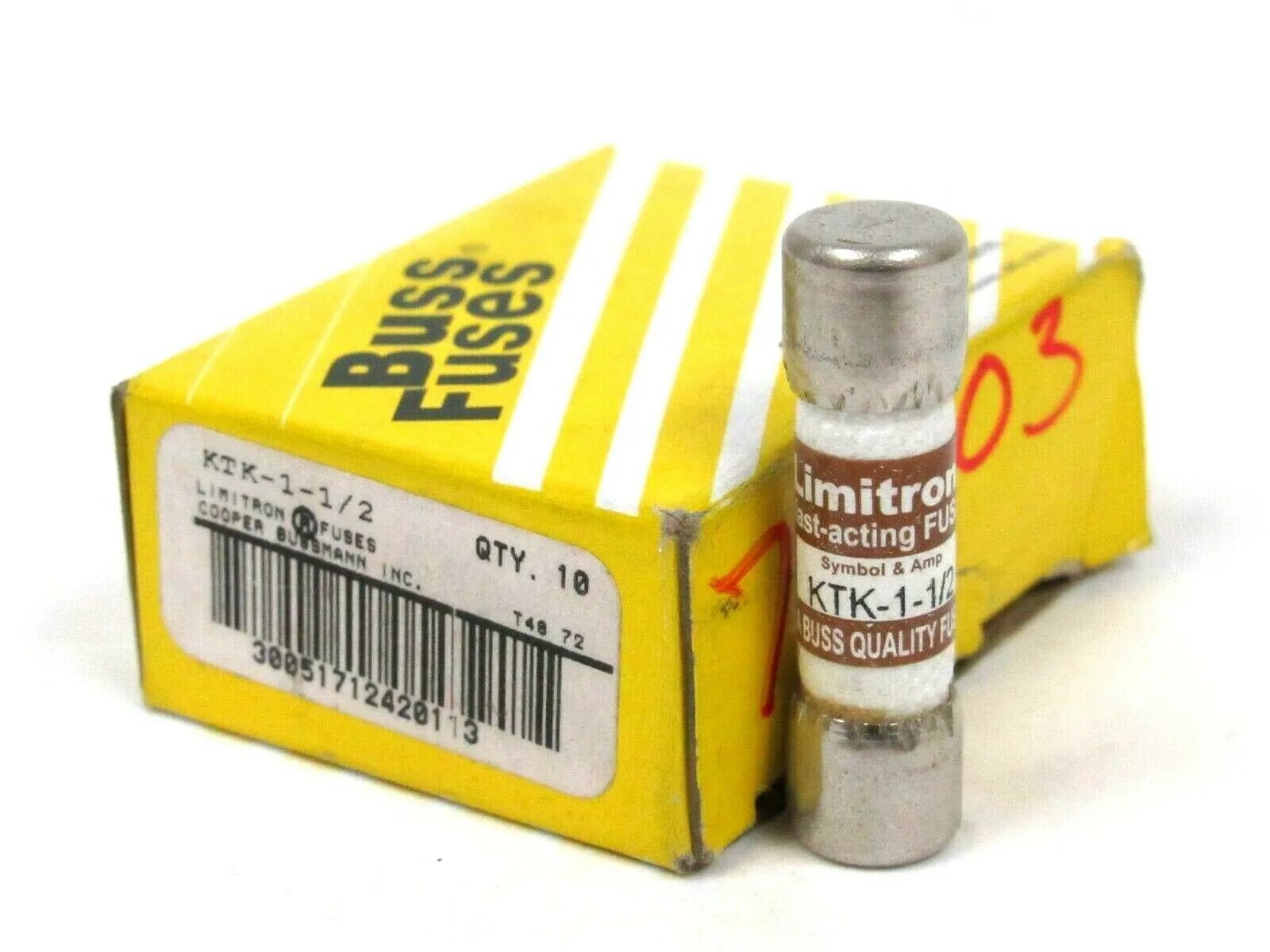 10 NEW COOPER BUSSMANN KTK-1-1/2 FUSES KTK112