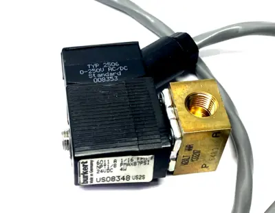 6011 A 1/16 FPM B | Burkert  Solenoid Valve 1/8" NPT 87 PSI 24VDC 4W - Used