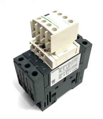 USED SCHNEIDER ELECTRIC TESYS CONTACTOR 65A 3-POLE W/ LADN22 AUX. CONTACT