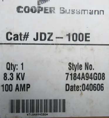 NEW COOPER BUSSMANN JDZ-100E FUSE 100A 8.3KV JDZ100E
