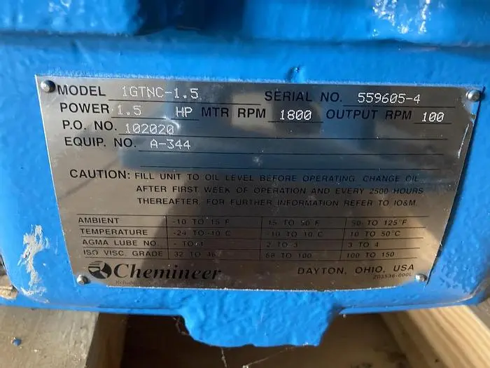 Used CHEMINEER 1GTNC-1.5 Agitators, Blenders, Mixers | DH Griffin Used Equipment #1383085