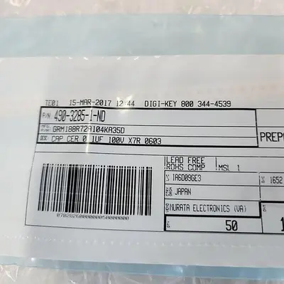 490-3285-1-ND CAP CER 0.1 1UF 100V X7R 0603