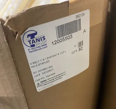 USED TANIS BRUSH V-BELT 1' X 1.614" OAT X .022" L NN X STAPLED