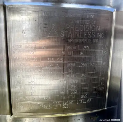 Precision Stainless Dished Bottom Stainless Steel Jacketed Tank - Used