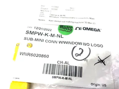 SMPW-K-M-NL | Omega  Sub-Mini Connector Thermocouple w/ Window Male PKG OF 2 - New Other