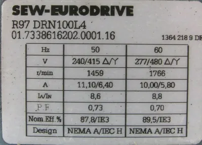 NEW SEW EURODRIVE R97 DRN100L4 GEAR MOTOR 4HP 19678 R97DRN100L4