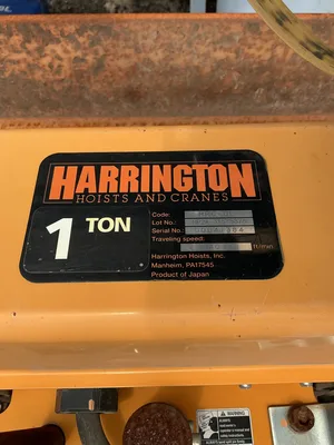 Yale 38′ Bridge Crane Harrington NER010L 1 Ton Electric Chain Hoist