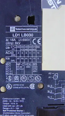 Telemecanique LD1 LB030 Integral 18 Contactor Module 18A Used