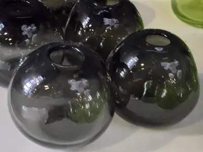 Lot of (6) Handblown Art Glass Table Vases by Holmegaard 4" x 4" (black) (rounded triangle)
