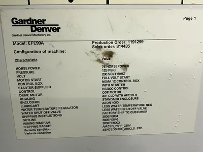 Used GARDNER DENVER EFE99A Rotary Screw & Sliding Vane Air Compressors Ohio US | HGR 24 #1419003