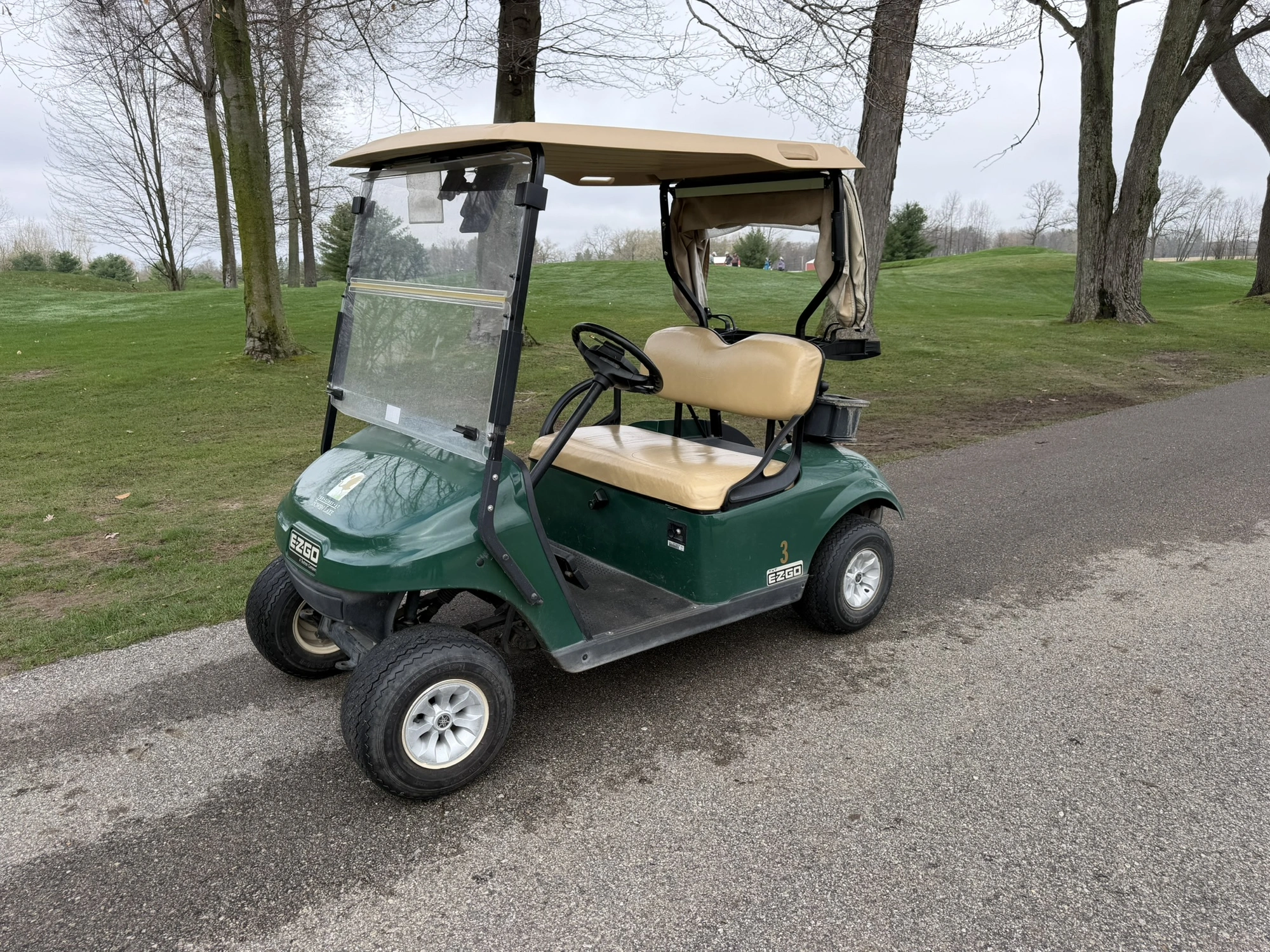 (1) 2015 E-Z-Go golf cart with a Kawasaki gas engine, includes Club canopy and ball washer, fold-dow...