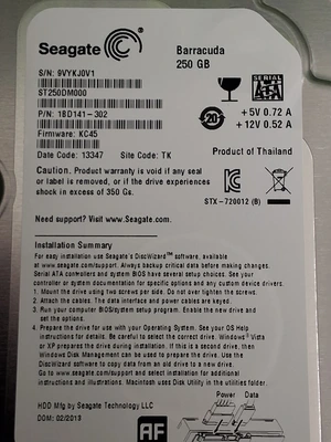 SEAGATE BARRACUDA 1BD141-302 HARD DRIVE 250GB - BRAND NEW