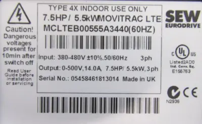 NEW SEW EURODRIVE 18251218 DRIVE 7.5HP MCLTEB00555A3440