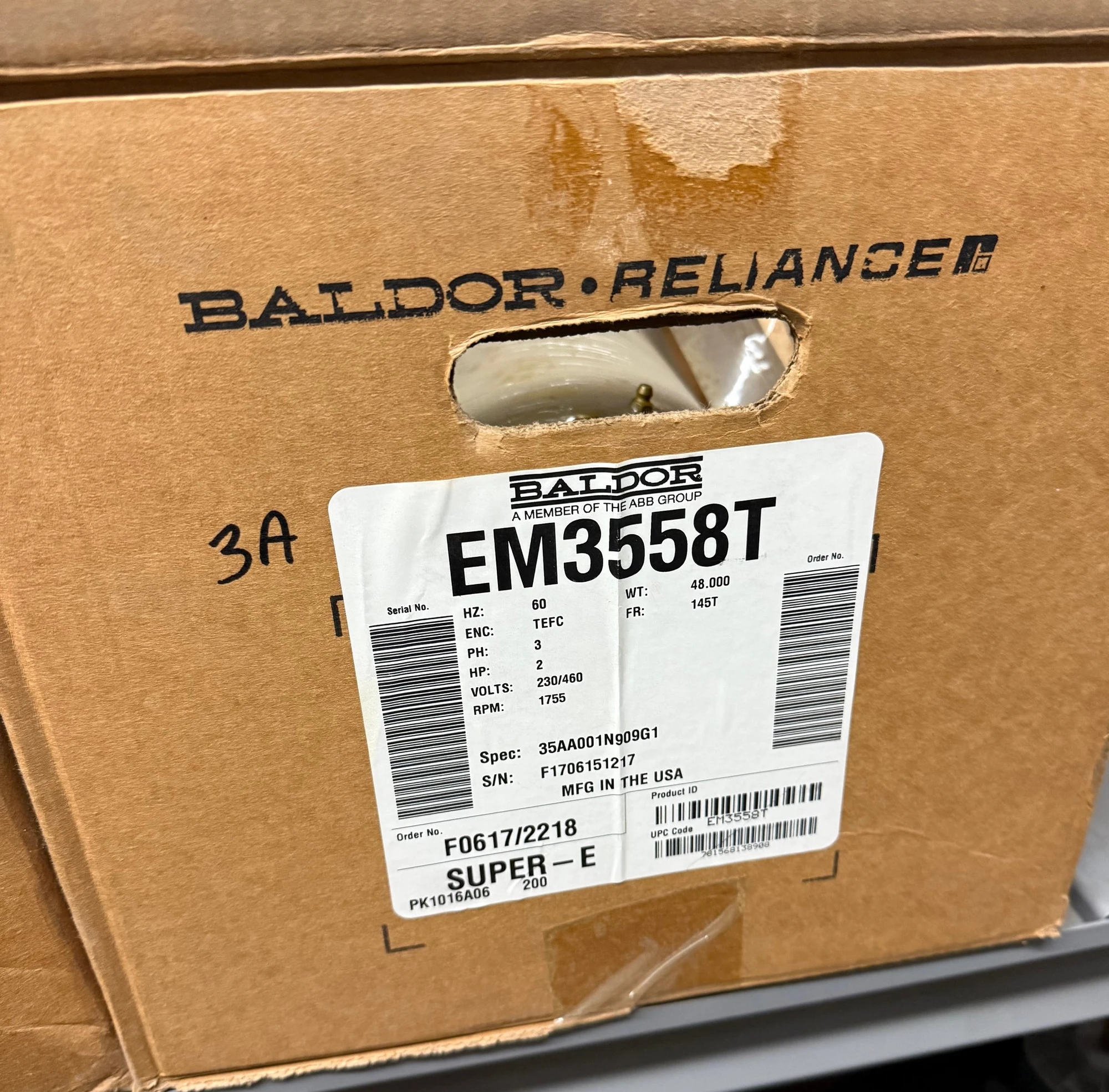 new surplus 2 hp Baldor Electric Motor, 1755 rpm, Frame 1145T