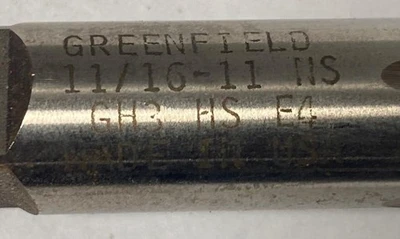 New HSS High Speed Steel Tap GH3 HS Greenfield 11/16-11 NC USA