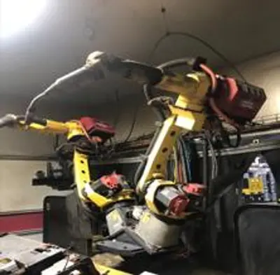 Used 2015 GENESIS/FANUC DUAL FANUC ROBOT, DUAL TRUNION MIG WELDING CELL WITH FULL ENCLOSURE, VERY LOW HOURS Robotic Welding Cells | Harbor Machinery Inc. #1283420