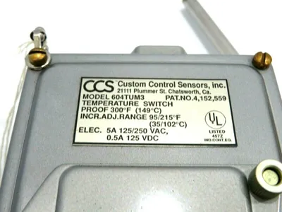 NEW CUSTOM CONTROL SENSORS 604TUM3 TEMPERATURE SWITCH