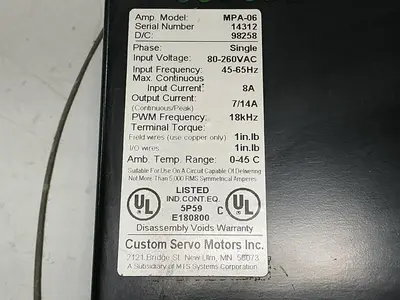 USED CUSTOM SERVO MOTORS MPA-06