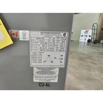 Used Rex 45 KVA Dry Type 3-Phase Isolation Power Transformer