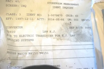 USED K.J. LAW G2600 CONVERTER AIR TO ELECTRIC TRANSDUCER