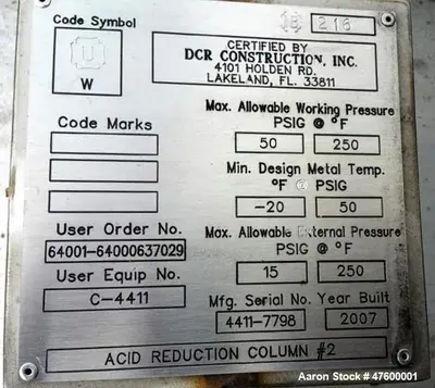 USED DCR CONSTRUCTION ACID REDUCTION COLUMN