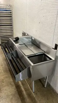 Used Glastender Used 64" Glastender Undercounter Stainless Cocktail Station with Ice Bin and Drain Board - RL Underbar Equipment Illinois US | Falcon Restaurant Supply #1373552