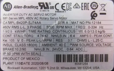 USED ALLEN BRADLEY MPL-B420P-SJ74AA SERVO MOTOR MPLB420PSJ74AA
