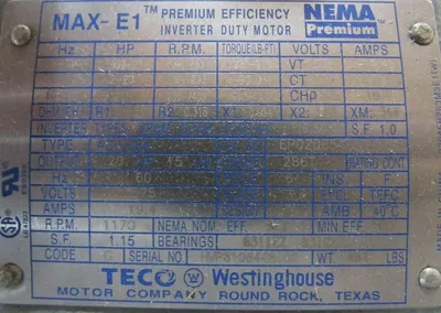 NEW WEG AEHH8N MOTOR 20HP EP02065 1170RPM DIA. 1-7/8" KEY 1/2" 286T