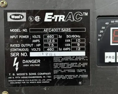 USED TB WOODS AFC4007.5A2S E-TRAC DRIVE 7.5HP 460V 12.6A