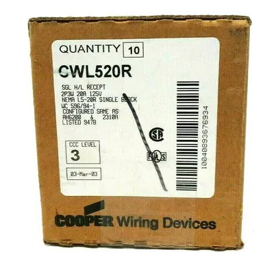NEW SEALED BOX OF 10 COOPER CWL520R RECEPTACLES