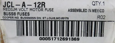 NEW COOPER BUSSMANN JCL-A-12R MEDIUM VOLT MOTOR FUSE JCLA12R