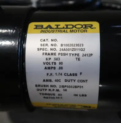 0.083 hp, 90 volts, 58 rpm, PSSH Gearmotor
