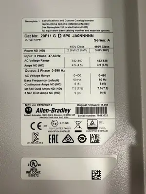 USED Allen-Bradley POWERFLEX 753 20F11GD5P0JA0NNNNN Ser.A