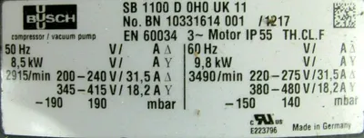 NEW BUSCH SB 1100 D 0H0 UK 11 BLOWER/VACUUM 1321131800 SB1100D0H0UK11