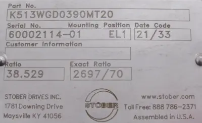 REFURBISHED STOBER K513WGD0390MT20 GEAR REDUCER 38.529:1