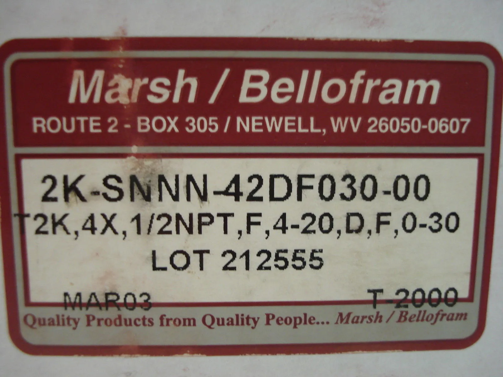 NEW MARSH BELLOFRAM 2K-SNNN-42DF030-00