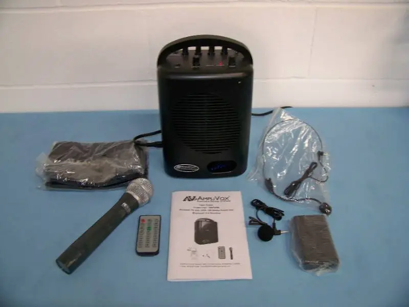 AmpliVox SW245B Compact Dual Wireless Microphone Bluetooth Audio Public Address PA Sound System - NEW IN BOX