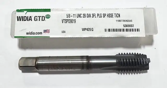 Widia 5/8"-11UNC 2B HSSE Spiral Point Plug Tap TiCN 3 Flute