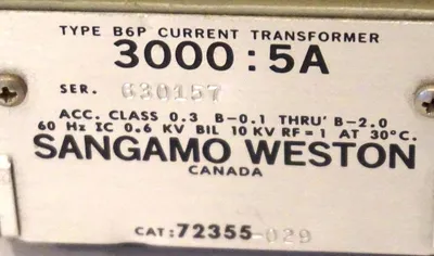 USED SANGAMO WESTON 72355-029 TYPE B6P CURRENT TRANSFORMER 3000:5A 72355029
