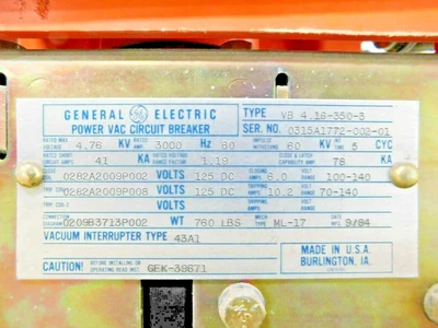 Used GE VB 4.16-350-3 Circuit Breakers Ohio US | Equipment Recovery Corp. #1330502