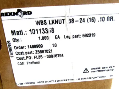 NEW 16 REXNORD 10113368 WBS LOCKNUT .38-24 592319