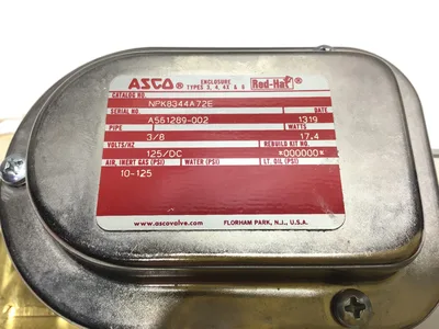 Asco NPK8344A72E Red Hat Solenoid Valve 3/8″NPT 125VDC 17.4Watts 20-125PSI