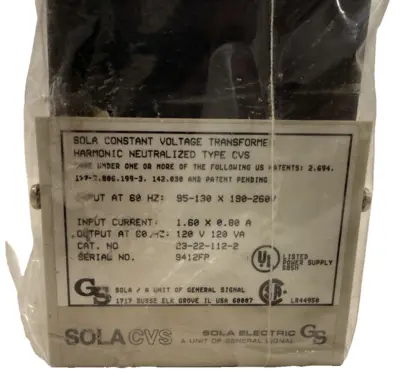 NEW SOLA ELECTRIC 23-22-112-2